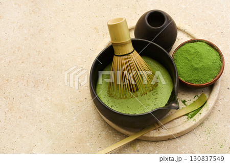 Matcha Tea Ceremony Set. A peaceful setting of matcha tea elements 130837549