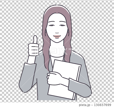 資料を持ちサムズアップする女性 130837699