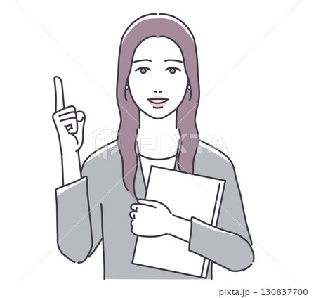 資料を持ち指をさす女性 130837700