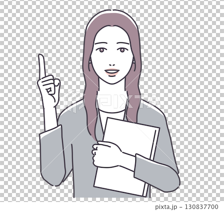 資料を持ち指をさす女性 130837700