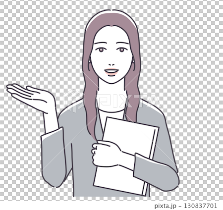 資料を持ち説明する女性 130837701