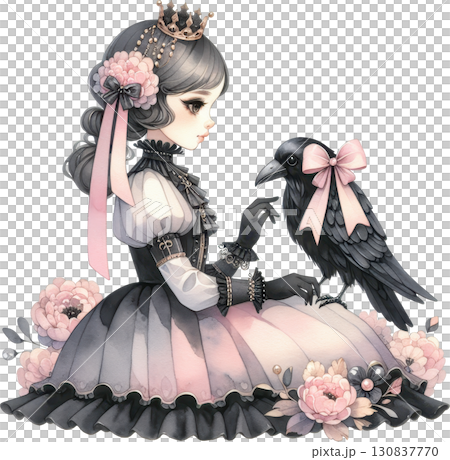 A gothic princess with her crow companion and floral accents 130837770
