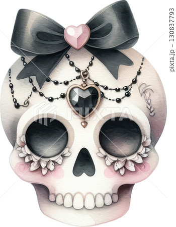 Elegant gothic skull with feminine decorative accents 130837793