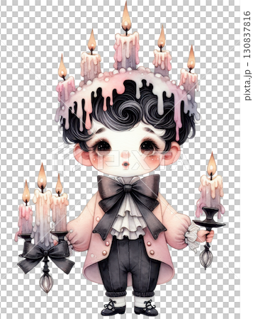 Whimsical character adorned with melting candles and candelabras Whimsical character adorned with melting candles and candelabras 130837816