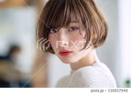 ブラウンに染めた女性・ヘアスタイル・ヘアカラー「AI生成画像」 130837840