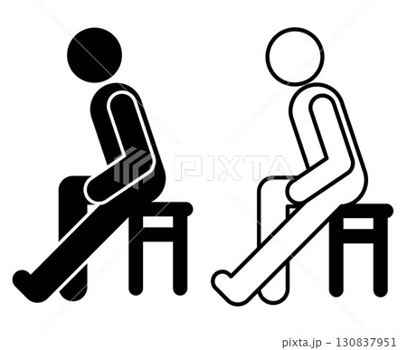 椅子に座って片足ストレッチする人物ピクトグラム（白黒アイコン） 130837951