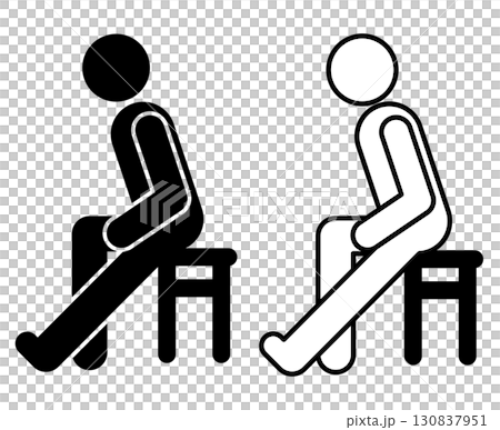 椅子に座って片足ストレッチする人物ピクトグラム（白黒アイコン） 130837951