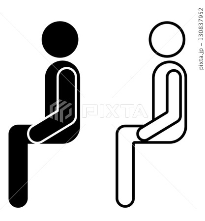 正しい姿勢で腰掛けているピクトグラム(白黒アイコン) 正しい姿勢で腰掛けているピクトグラム(白黒アイコン) 130837952