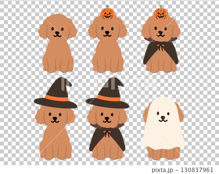 Illustration set of poodles dressed up for Halloween Illustration set of poodles dressed up for Halloween 130837961