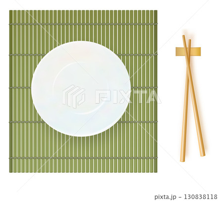 Asian bamboo sushi rolling mat. Traditional Japanese cooking tool. Vector 130838118