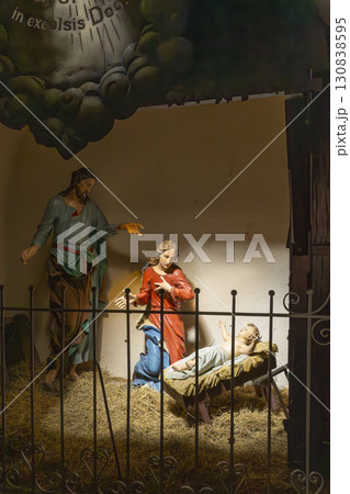 Nativity scene depicting the birth of Jesus Christ in Basilica of the Visitation of the Blessed Virgin Mary in Wambierzyce, Poland 130838595