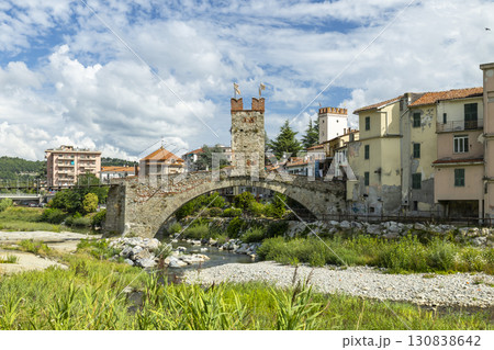 Medieval Bridge over Bormida River in Millesimo, Liguria, Italy 130838642