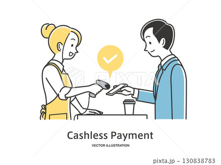 キャッシュレス支払いをする会社員の男性 キャッシュレス支払いをする会社員の男性 130838783