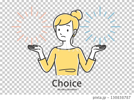 Illustration material of a young woman choosing one of the two Illustration material of a young woman choosing one of the two 130838787