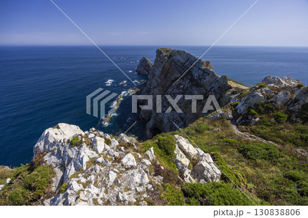 Cabo Penas jutting into the Cantabrian Sea in Asturias, Spain, during a sunny day Cabo Penas jutting into the Cantabrian Sea in Asturias, Spain, during a sunny day 130838806
