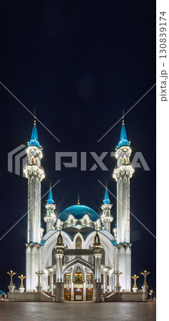 Kul Sharif mosque in Kazan Kremlin, Tatarstan, Russia. It is tourist attraction of Kazan. Kremlin. The main attraction of the city of Kazan. 130839174