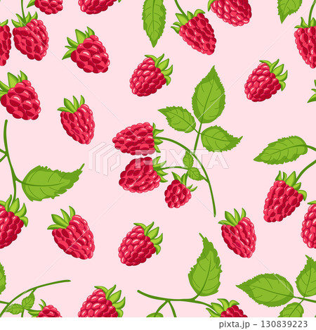 modern abstract design with seamless pattern of ripe red raspberries on a branch 130839223