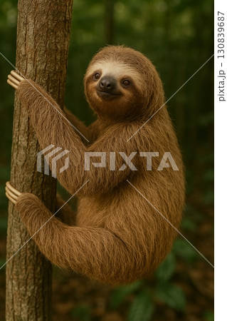 木にぶら下がるナマケモノ 130839687