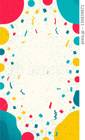 赤・黄色・水色のカラフルな紙吹雪が舞うポップで楽しいフレーム背景セット 130839871