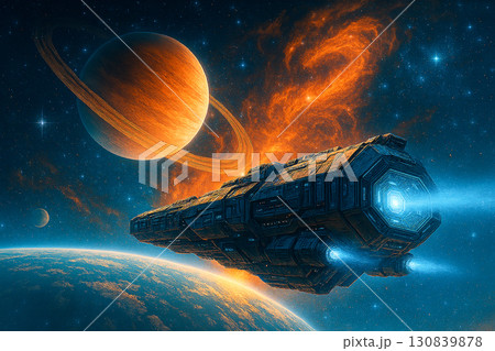 宇宙を航行する未来型宇宙船 130839878