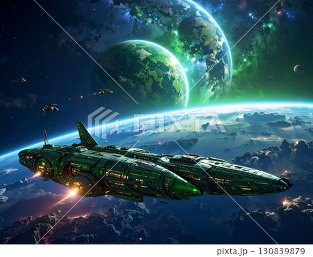 宇宙を航行する未来型宇宙船 130839879
