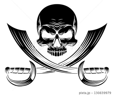 Skull Pirate Crossbones Cross Cutlass Swords 130839979