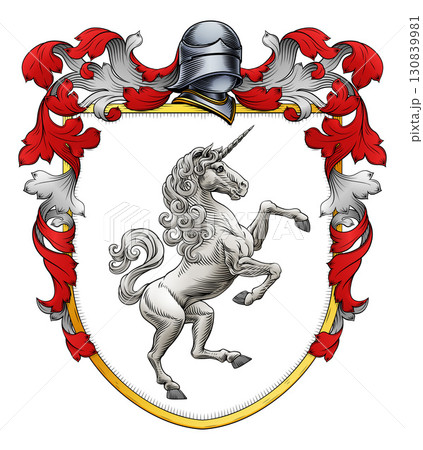 Coat of Arms Crest Unicorn Family Heraldic Shield 130839981
