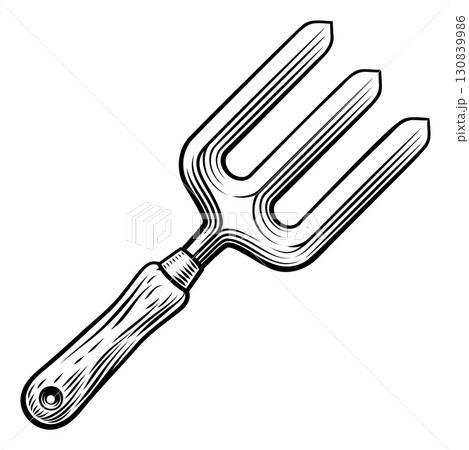 Vintage Woodcut Gardening Fork Garden Hand Tool 130839986