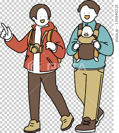 お出かけする両親と赤ちゃん_秋色_クール 130840316