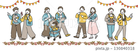 お出かけする両親と赤ちゃんセット 130840318