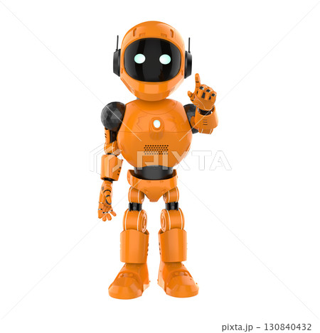 Robotic personal assistant finger point on white background Robotic personal assistant finger point on white background 130840432