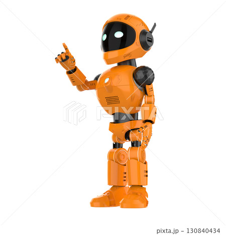 Robotic personal assistant finger point on white background 130840434