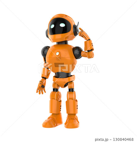 Robotic personal assistant thinking on white background Robotic personal assistant thinking on white background 130840468