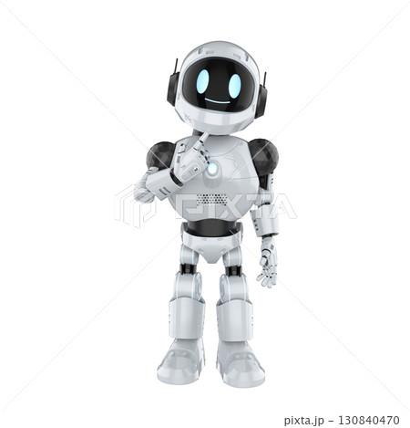 Robotic personal assistant calculate on white background 130840470