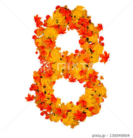 Number 8 created from autumn leaves 130840604