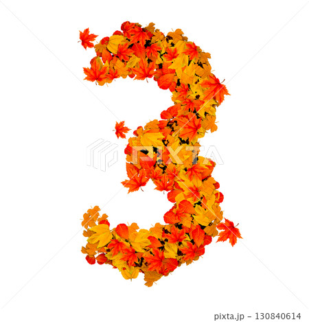 A number 3 made out of fall leaves 130840614