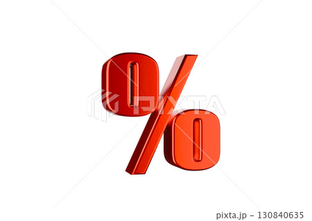 a red percentage symbol against a plain white background 130840635