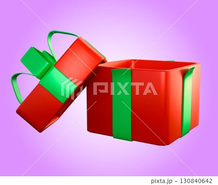 Red gift box with green ribbon Red gift box with green ribbon 130840642