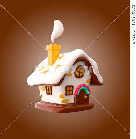 cartoon-style gingerbread house, beautifully decorated with white icing cartoon-style gingerbread house, beautifully decorated with white icing 130840672