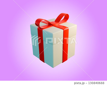 White gift box with a red ribbon and bow. 130840688