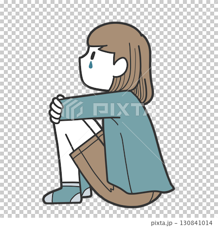 三角座りでほほ泣く女の子 130841014