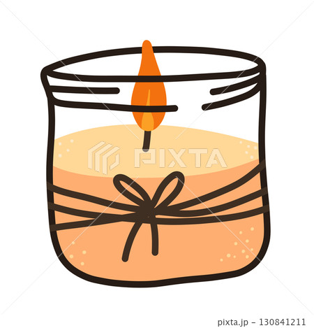 Candle in a jar, cozy element for home decor. Home aromatherapy, hygge home decoration, vector illustration Candle in a jar, cozy element for home decor. Home aromatherapy, hygge home decoration, vector illustration 130841211