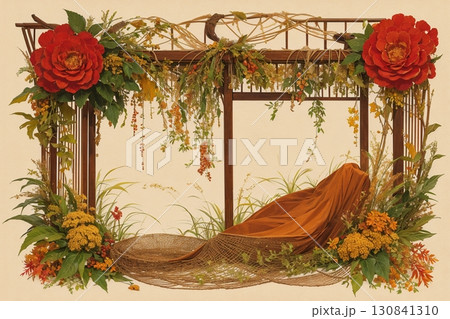 ドライフラワーとパンパスグラス装飾 秋のイベント背景 ドライフラワーとパンパスグラス装飾 秋のイベント背景 130841310