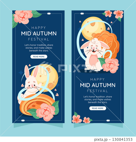 Flat Design for the Mid Autumn Festival Vertical Banner Set 130841353
