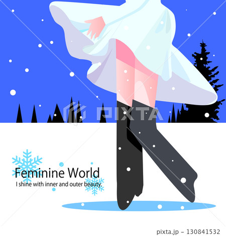 雪にドレスが舞う女性のイラスト 130841532