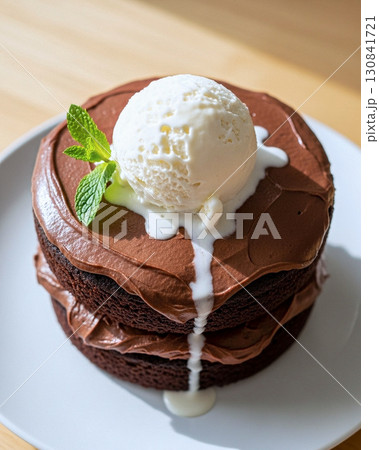 アイスが乗ったチョコレートケーキ 130841721