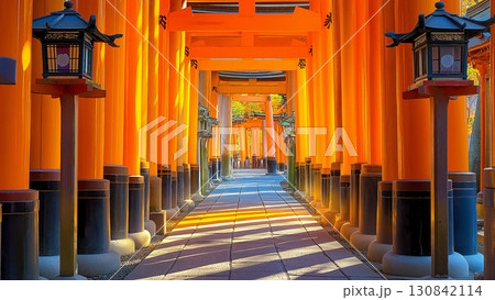 ざらざら朱色の千本鳥居が連なる京都の霊的な参道と希望を象徴する風景 ざらざら朱色の千本鳥居が連なる京都の霊的な参道と希望を象徴する風景 130842114