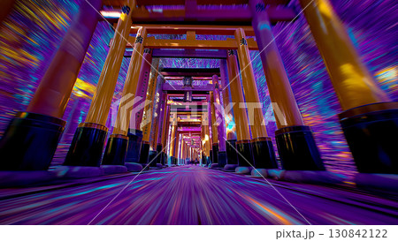 ざらざら朱色の千本鳥居が連なる京都の霊的な参道と希望を象徴する風景 ざらざら朱色の千本鳥居が連なる京都の霊的な参道と希望を象徴する風景 130842122