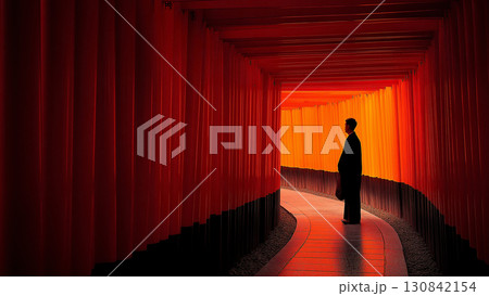 ざらざら朱色の千本鳥居が連なる京都の霊的な参道と希望を象徴する風景 ざらざら朱色の千本鳥居が連なる京都の霊的な参道と希望を象徴する風景 130842154