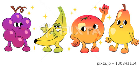 Groovy cartoon fruit characters 130843114